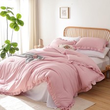 Queen Comforter Set Baby Pink Ruffle Comforter with 2 Pillowcase Soft Queen S...