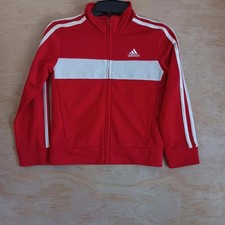 Adidas Kids Red Track Jacket Sz 5 3-Stripes Full Zip