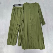 Lagenlook Womens Two Piece Long Sleeved Shirt Pants Dubai Abaya Green Muslim