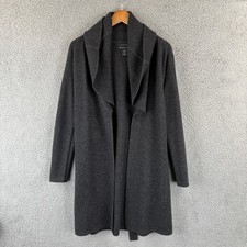Tahari Pure Luxe Cardigan Sweater Women's S 100 Cashmere Shawl Collar Dark Gray