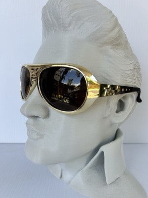 Elvis 70's Style Sunglasses with EP/TCB logos. Gold W/ Amber Lens. EPE NWT