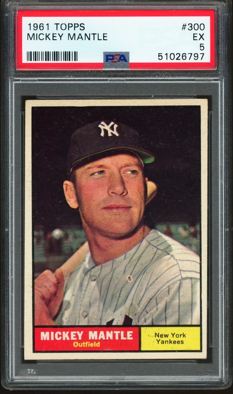 1961 Topps #300 Mickey Mantle PSA 5 EX Nice Color New Label