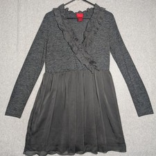 V Cristina Womens Gray Mini Dress Large Mixed Media Whismigoth Romantic Chiffon