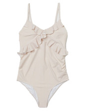 H  M MAMA Flounce Trim Swimsuit V-Neck  Adjustable Shoulder Straps Beige/White