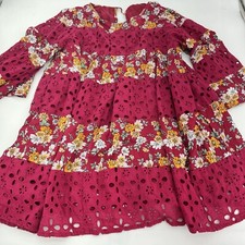 Umgee Boho Floral Eyelet Dress Size Medium Pink