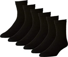 Men's 3-12 Pairs Solid Black Cotton Long Athletic Crew Socks Size 9-11 10-13
