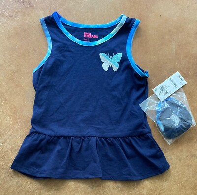 New Epic Thread Baby Girls Peplum Top with Two Headbands, Navy, Size 3T