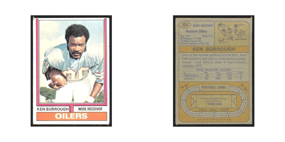 1974 Topps Ken Burrough Houston Oilers #304.0 - Image 3 of 3