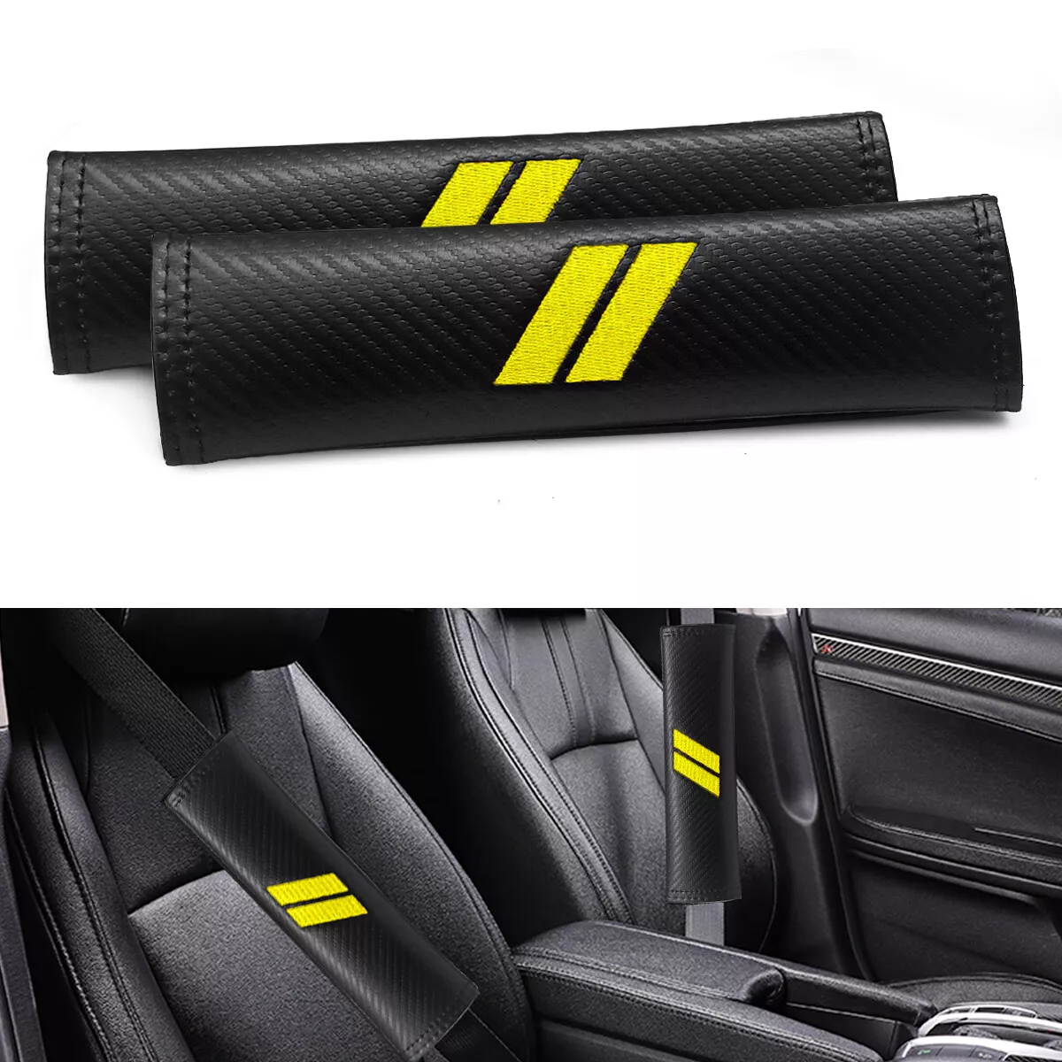 2x Yellow Car Safety Seat Belt Shoulder Pad Cover for Dodge Challenger  Accessory