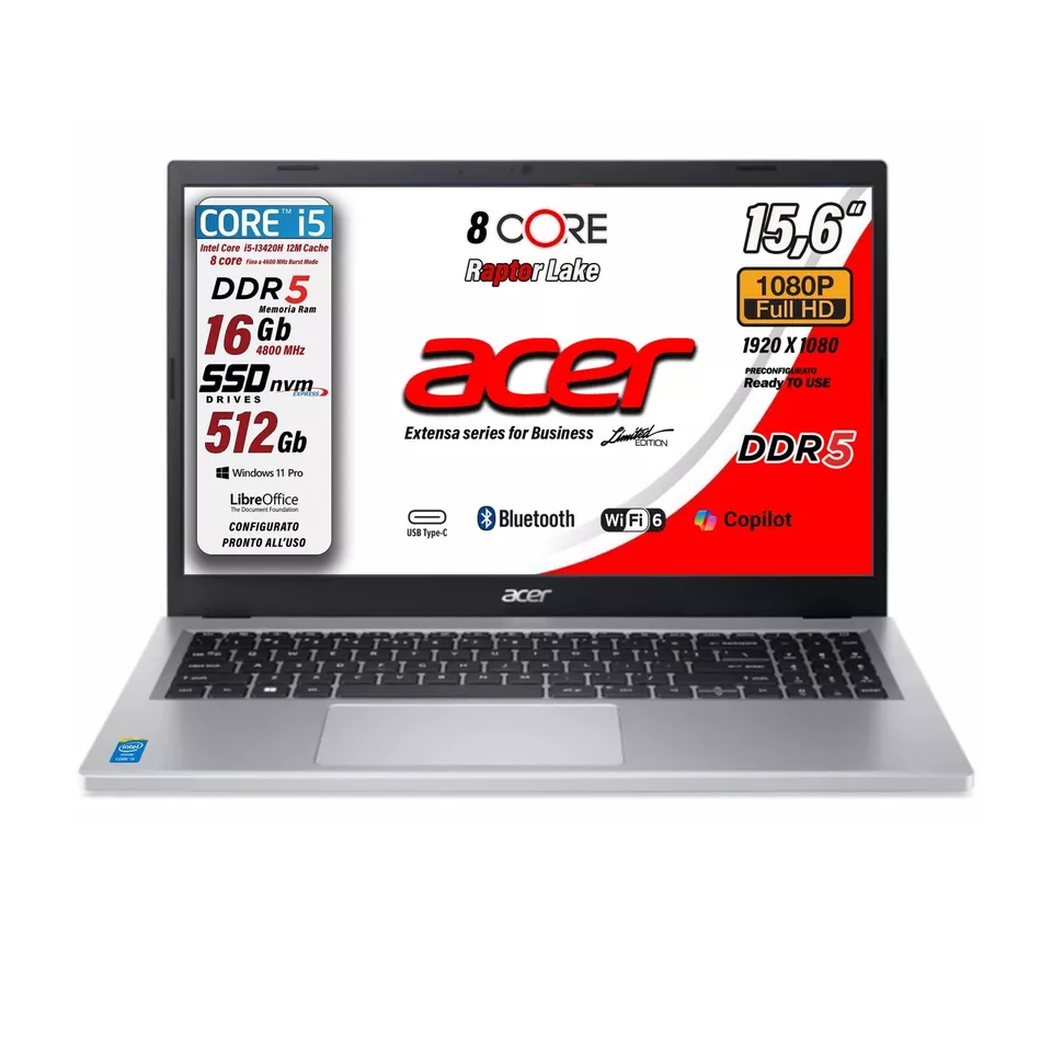Notebook PC Acer Extensa i5 13420H SSD NVMe 512 GB RAM 16 GB 15,6 FHD Win11 PRO