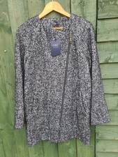 New - Marks & Spencer Black/white Fleck Asymmetrical Zip Coat Size12 Wool Blend