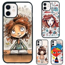 Curly haired girl doodle For Samsung Galaxy Apple iPhone Phone Case