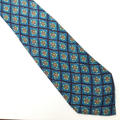 Blazer reine Seidenkrawatte blau Blume geometrisches Muster dicker Knoten