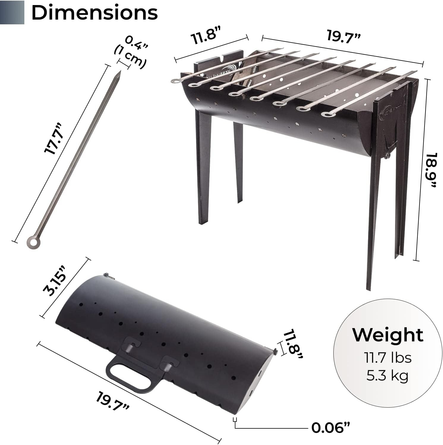 Mangal Grill Shish Kebab Grill Kabob Grill Folding Steel 2Mm Portable
