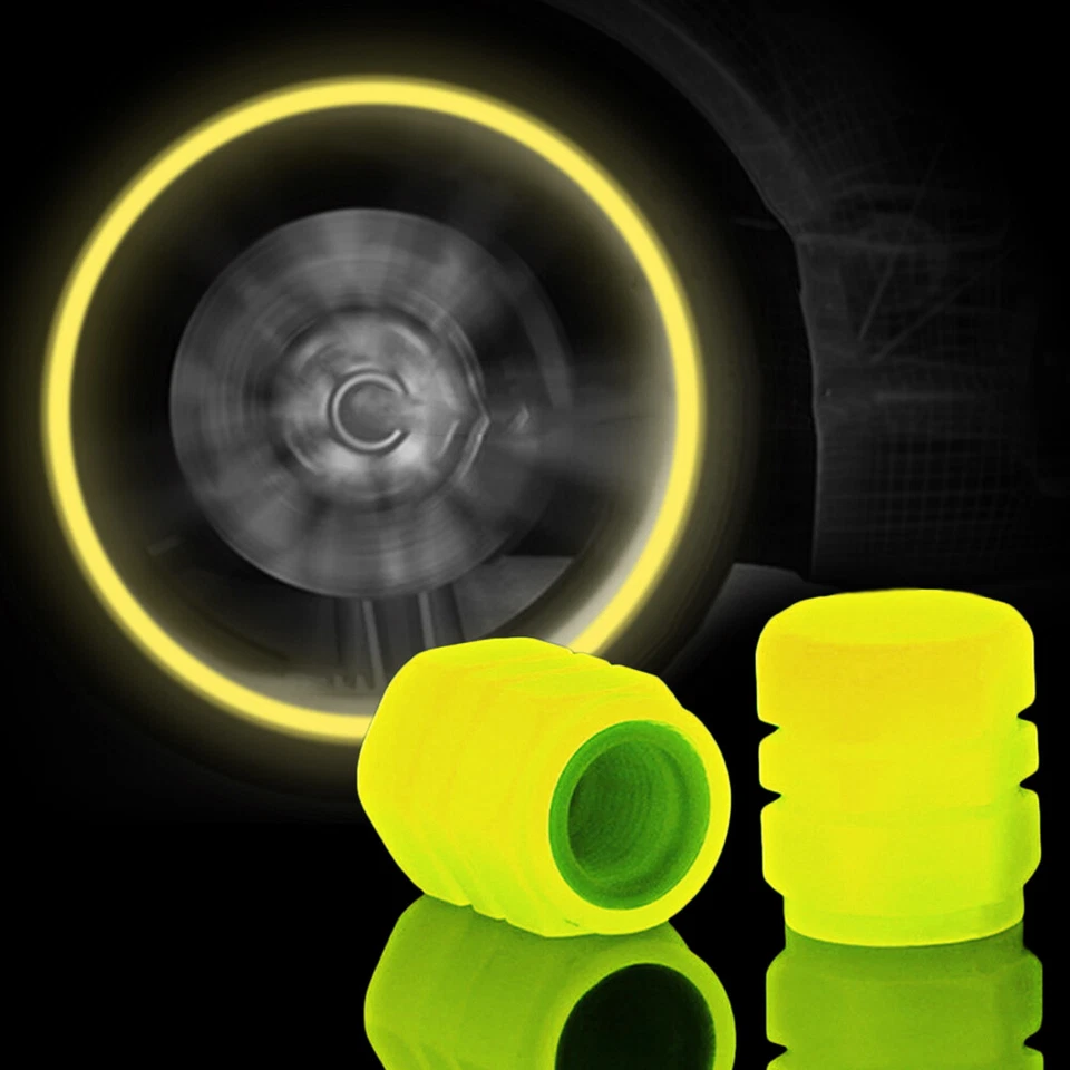 4Pcs Yellow Luminous Tire Valve Cap Car SUV Wheel Dust Cover Glow In The Dark - Image 2 of 4