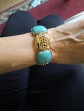 Monet Turquoise Color Bracelet Signed Chunky Stretch