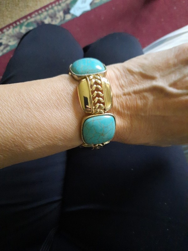 Monet Turquoise Color Bracelet Signed Chunky Stretch