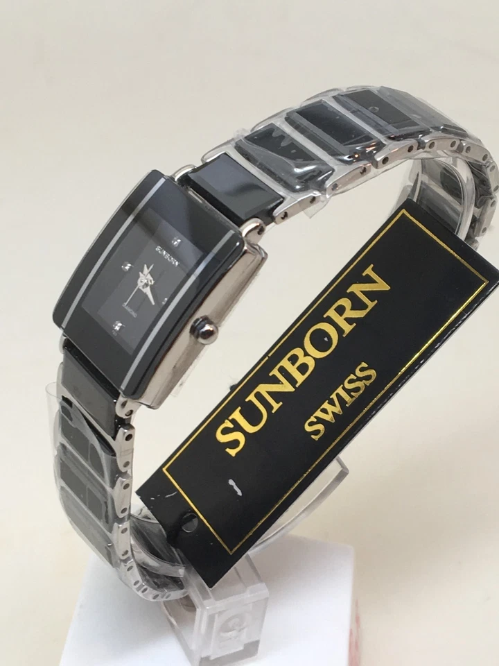 Reloj SUNBORN 50247KL Cerámica Damas Precisión Cuarto Esfera Negra Dos Tonos Plateado Foto 3 de 4