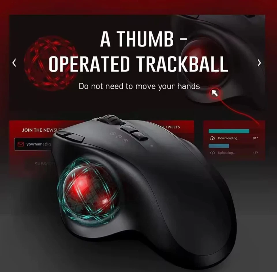 Trackball Wireless Mouse Rechargeable Bluetooth 2.4G USB Mouse Ergonomic - Image 2 of 4