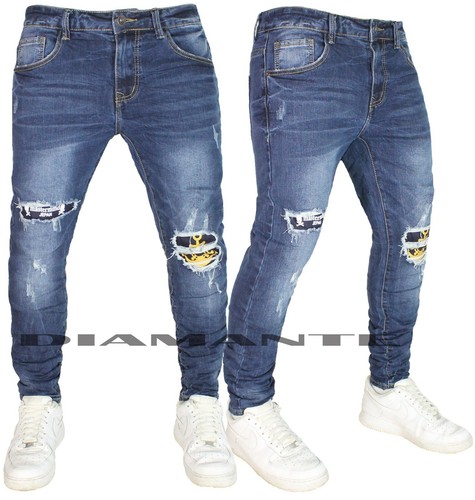 Jeans Uomo Denim Pantaloni Strappati Elasticizzati Design Foderati blu  60022 | eBay
