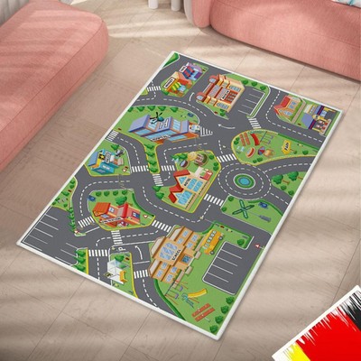 Kids Cartoon Carpet Rectangular Crawling Rug City Track Mat for Playroom Bedroom