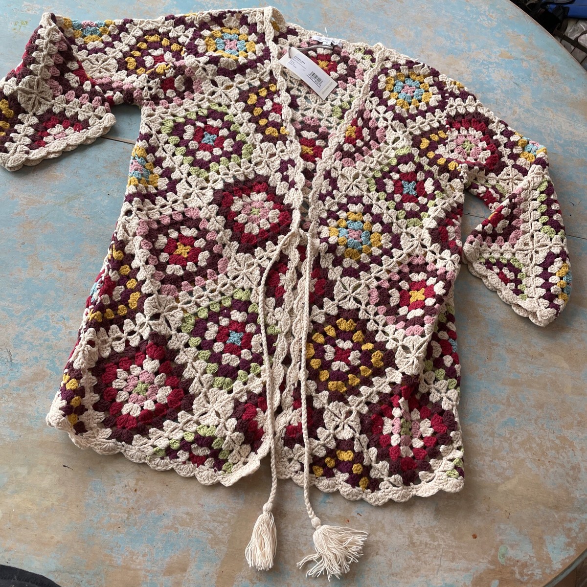NWT Johnny Was Granny Square Crochet Cardigan Sweater Size Medium $398
