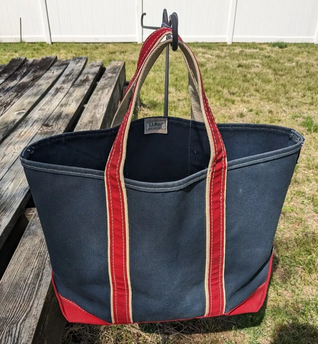 L.L. Bean Vintage 80s Boat & Tote Bag Navy Blue And Red Large Made