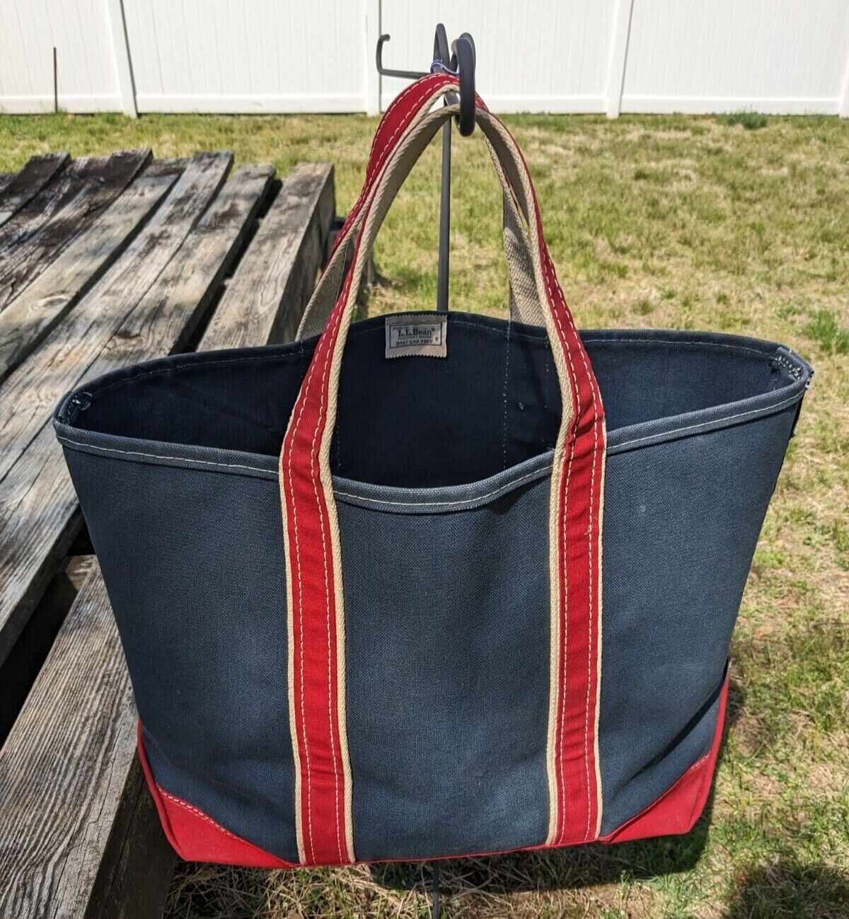L.L. Bean Vintage 80s Boat & Tote Bag Navy Blue And Red Large Made In USA