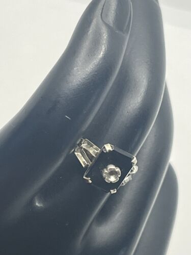 10k gold filled & sterling black stone rhinestone ring size 4.5 vintage - Picture 15 of 16