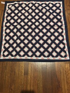 VINTAGE HAMPTON HALL LTD. NY NAVY GEOMETRIC PRINT WOMEN'S NECK SCARF 27"