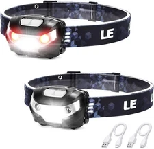 Lighting Ever LED Headlamp Rechargeable 2 Packs