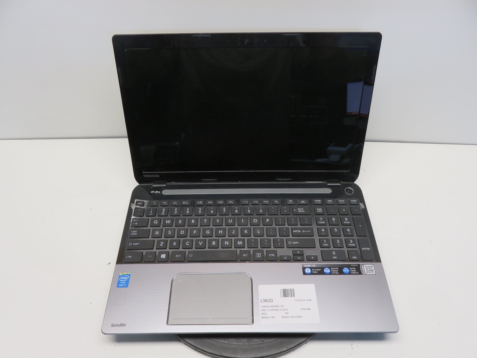 Toshiba Satellite L55 Intel i7-4700MQ 2,4 GHz 8192 MB SIN DISCO DURO sin batería