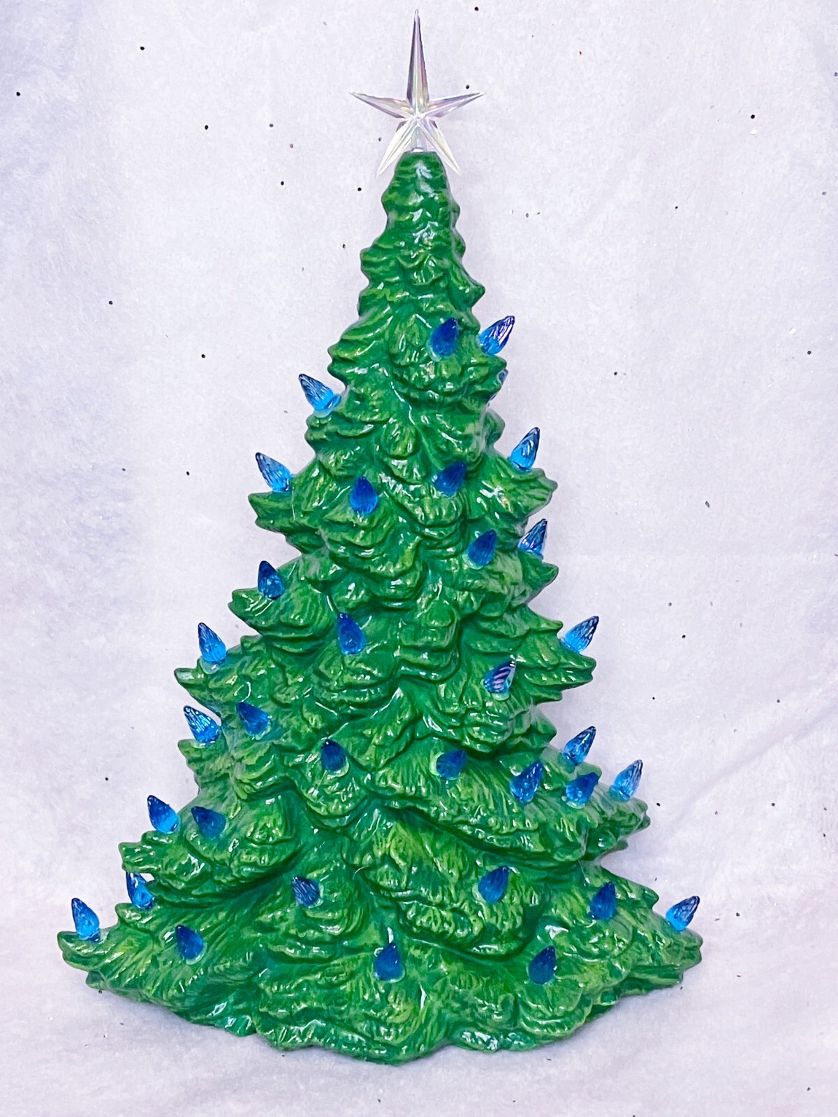 Ceramic Christmas Tree Lighted Slim Windowsill Mantle Piece Blue Lights