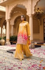 Function Wear Chinnon Silk Palazzo Suit With Yellow Dupatta For Women