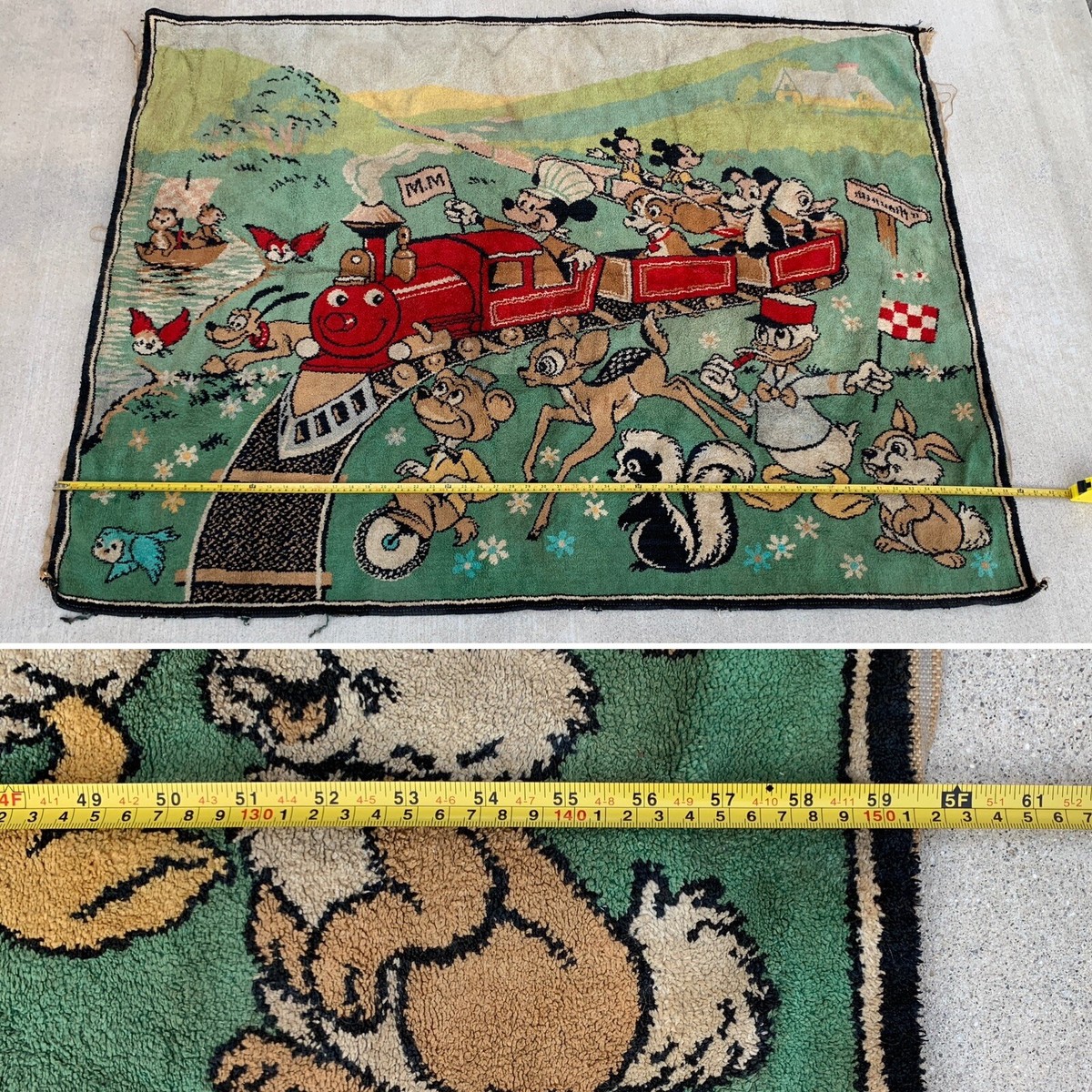 Vintage Disney Rug Tapestry Carpet Mickey Mouse Train Engineer