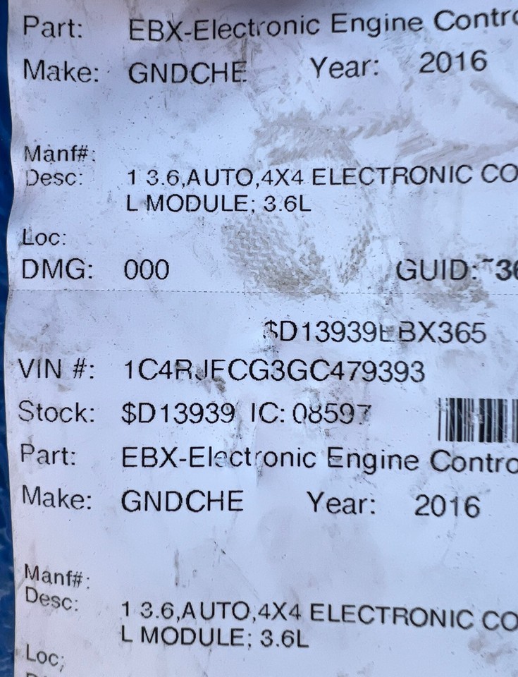 2016-2017 Jeep Grand Cherokee 3.6 Engine Control Module ECU ECM OEM ...