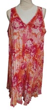 Vince Camuto Vibrant Floral Pleat Dress Sundress Women's 12 Pink Orange White
