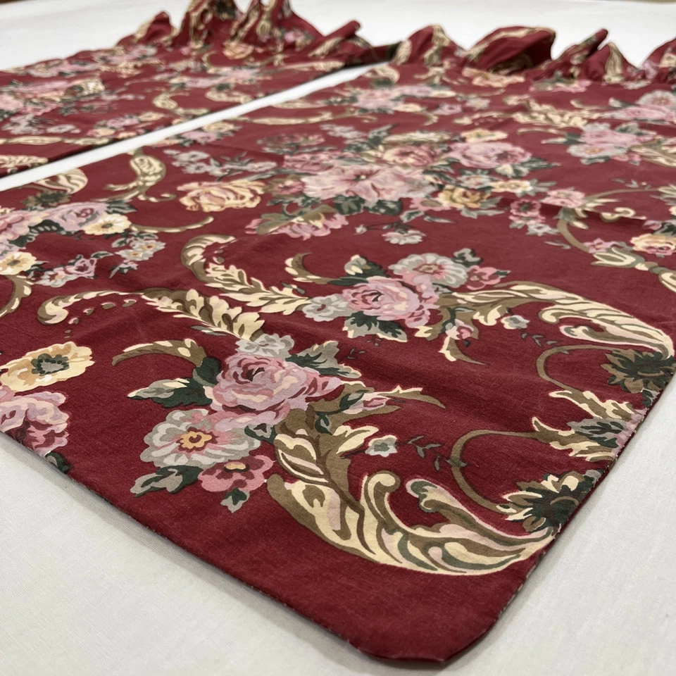 2 Vintage Ralph Lauren Pillowcases Red Florals Cotton Ruffled French Cottage - Image 2 of 4