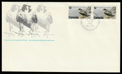 Canada #752, Wildlife, Peregrine Falcon, Pair, First Day Cover, FDC 1978