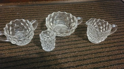 Vintage Fostoria American 4 Piece Lot Toothpick Holder Creamer Suger Nappy Dish