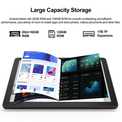 Tablet 10.1Inch Android 15.0, RAM 20GB(4+16Expand)+ROM 128GB