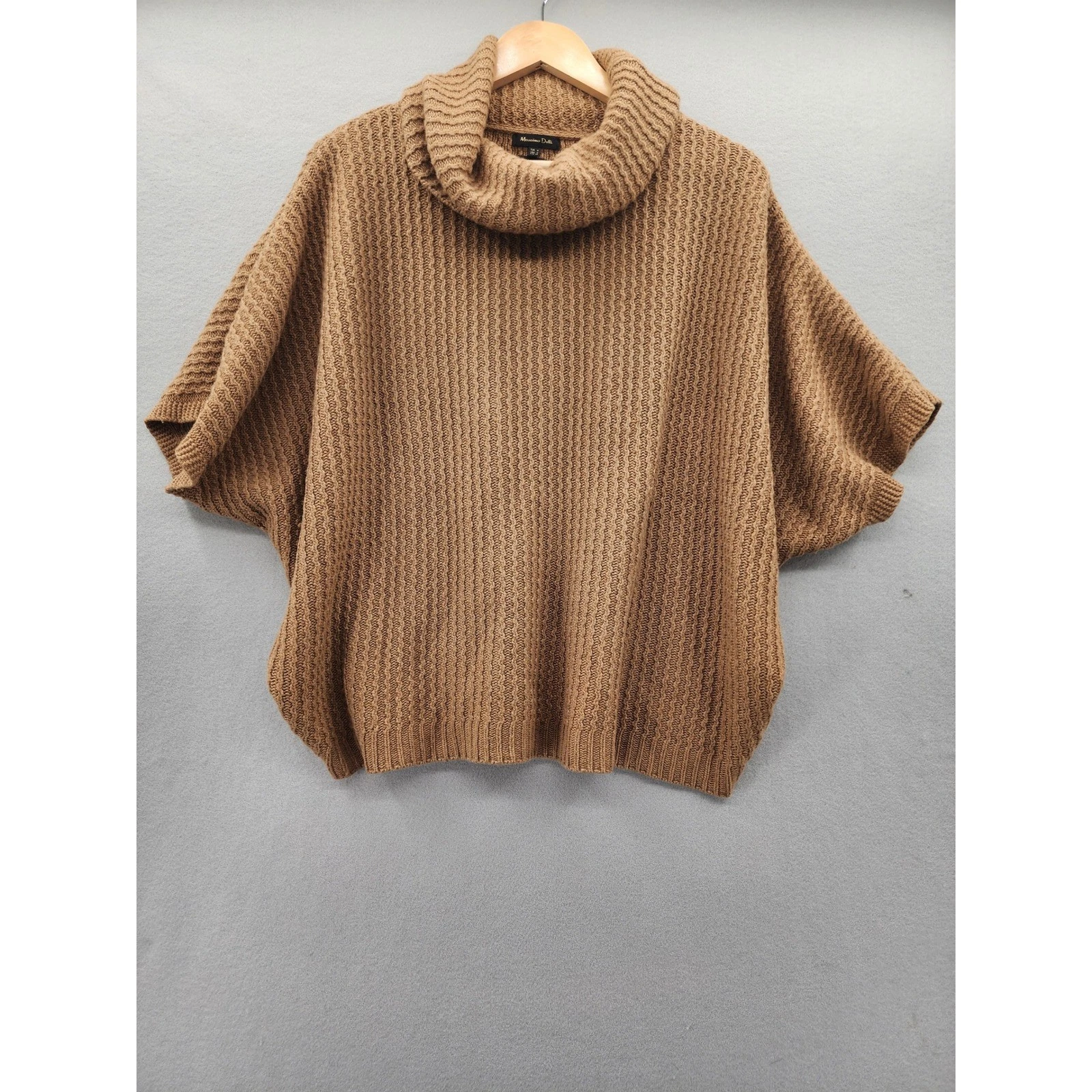 Massimo Dutti Italian Yarn Wool Cashmere Cowl Neck Poncho Sweater Brown Medium