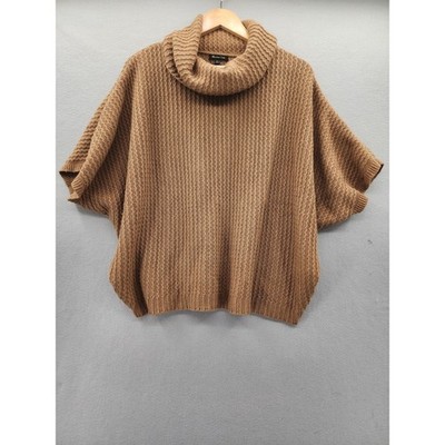 Massimo Dutti Italian Yarn Wool Cashmere Cowl Neck Poncho Sweater Brown Medium