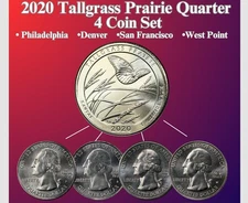 2020 P D S W  TALLGRASS PRAIRE PARKS QUARTER 4 COIN SET NEW BU *
