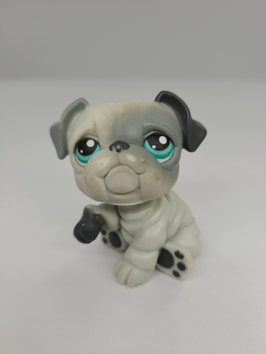 Littlest Pet Shop LPS #446 Gray Bulldog Puppy Dog Teal Eyes 2007