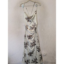 NEW RIHOAS Slip Dress Women's M Cream Floral Cowl Neck Ruched Maxi