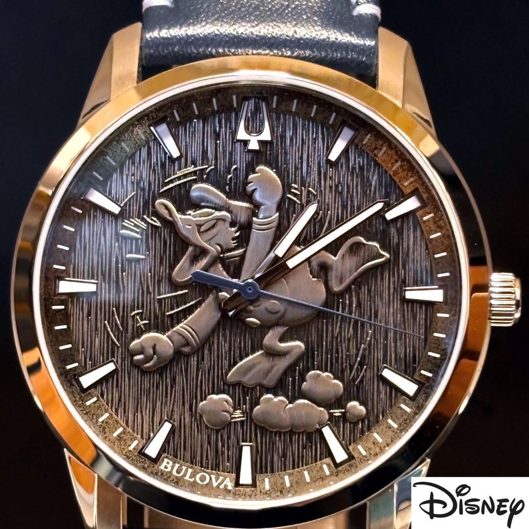 Bulova Wristwatch Donald Duck Limited Overseas Navy Leather Mens