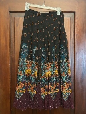 VTG Coldwater Creek Women's Silk Maxi Skirt Multicolored Boho Crinkle Size PXS