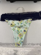 NWT 2 Pair Rene Rofe Small Thongs Panties Lace Floral White Navy New