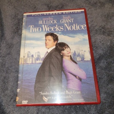 Two Weeks Notice DVD 2002 Full-Screen Edition Sandra Bullock Hugh Grant